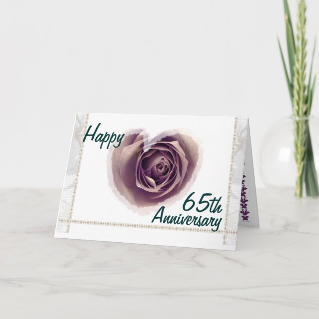 65-års bröllopsdag - Lila ros hjärta Kort (Framsida)