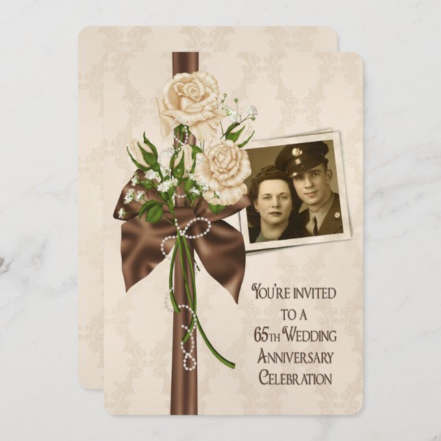 65-års bröllopsdag Rosor Inbjudningar (Fram/baksida)