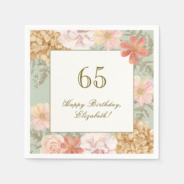 65-års födelsedagsservett Höstfärg Blommig Salvia Pappersservett (Framsidan)