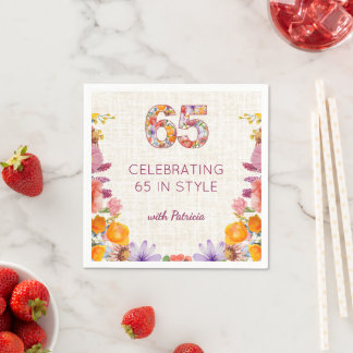 65-årsfirande Elegant Blommig Linnefest Dekoration Pappersservett