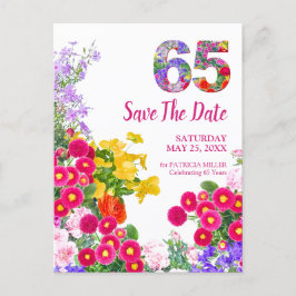 65-årsfirande modernt blommigt Save The Date Meddelande Vykort