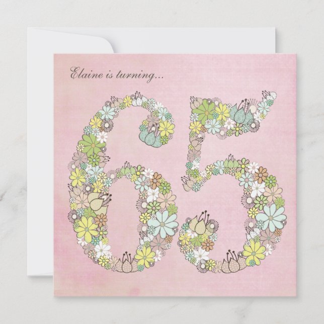 65-årsfirande Rosa Blommor Anpassad Inbjudan (Framsida)