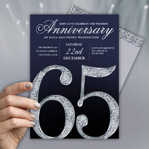65-årsjubileum Diamant Silver Marinblå Modern Inbjudningar