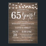 65-årsjubileum för bröllop inbjudan Rustik trä<br><div class="desc">65-årsjubileum för bröllop inbjudan. Rustik träbakgrund. Strängljus. 1:a, 2:a, 3:e, 4:e, 5:e, 10:e, 15:e, 20:e, 25:e, 30:e, 35:e, 40:e, 45:e, 50:e, 55:e, 60:e, 65:e, 70:e, 75:e, 80:e, Alla år. Födelsedagsfirande för vuxna. Kvinnlig eller manlig födelsedagsfest. För ytterligare anpassning, klicka på "Anpassa"-knappen och använd vårt designverktyg för att ändra denna mall....</div>