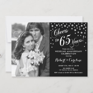 65-årsjubileum med foto - silver vitt svart inbjudningar