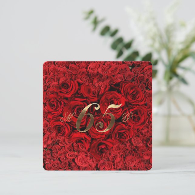 65-årsjubileum Röda Rosor Hjärta Elegant I Inbjudningar (Stående Fram)