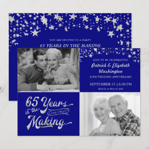 65-årsjubileum Safir Silver Glitter Stjärnor Inbjudningar