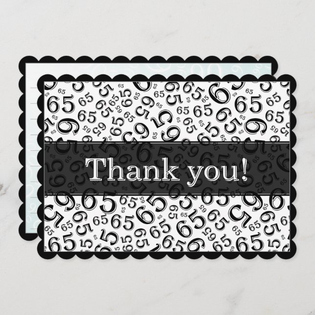 65 "Thank you!" Black/White Number Pattern Tack Kort (Fram/baksida)