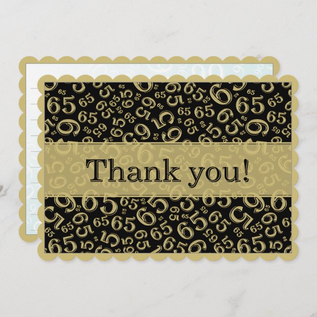 65 "Thank you!" Black/White Number Pattern Tack Kort (Fram/baksida)
