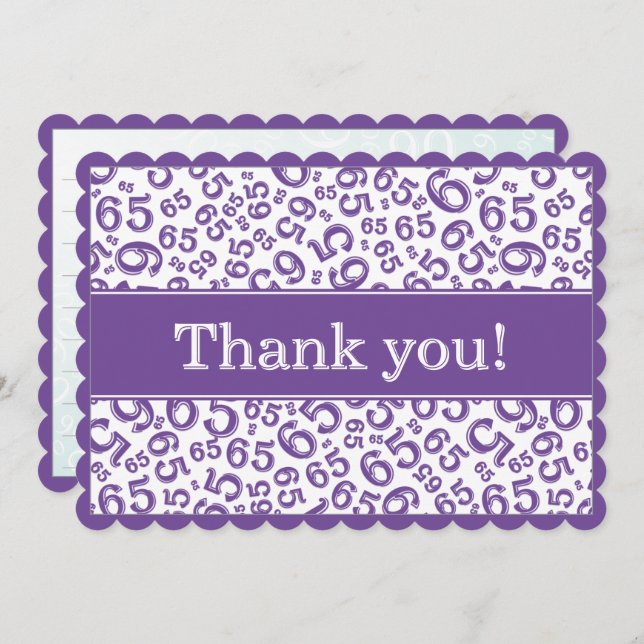 65 "Thank you!" Purple/White Number Pattern Tack Kort (Fram/baksida)