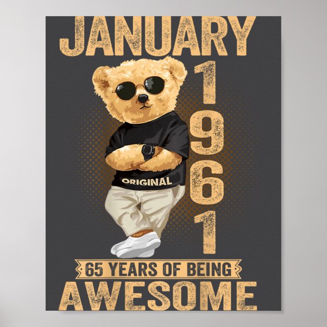 65 Year Old January 1961 Teddy Bear 65th Birthday  Poster (Framsidan)