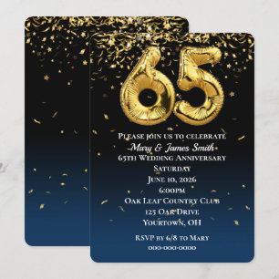 65e-årsdag för Guld-bubblor och konfetti Inbjudningar