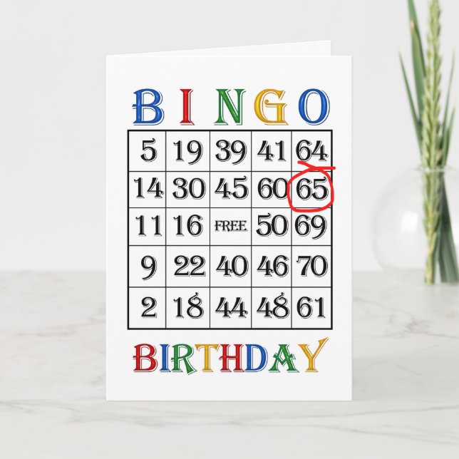 65e Bingo-kort för födelsedag Kort (Framsida)