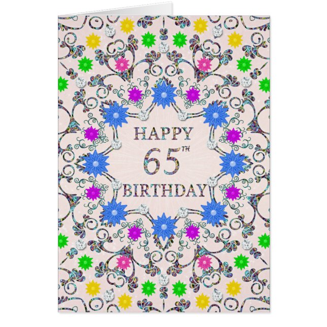 65e Birthday Abstrakt Flowers  Hälsningskort (Framsidan)