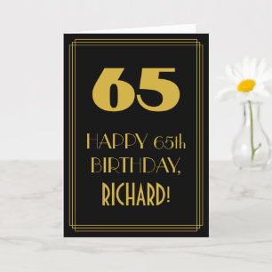 65e Birthday ~ Art Deco Inspired Titta "65" & Namn Kort
