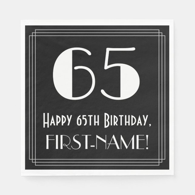 65e Birthday ~ Art Deco Inspired Titta "65", Namn Pappersservett (Framsidan)