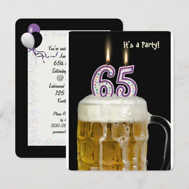 65e Birthday Beer Party Inbjudningar (Fram/baksida)
