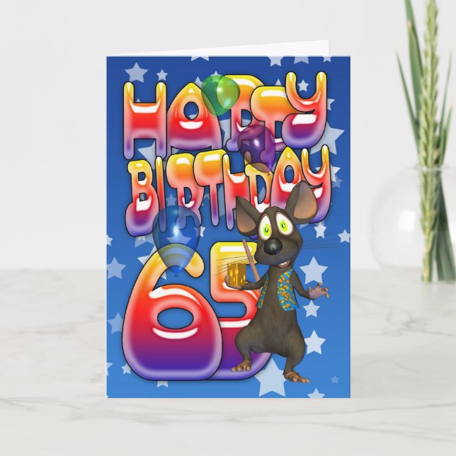 65e Birthday Card söt med liten mus Kort (Framsida)