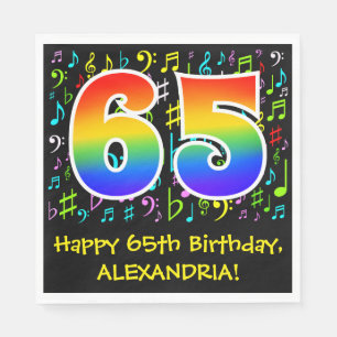 65e Birthday - Colorful Music Symbols, Rainbow 65 Pappersservett