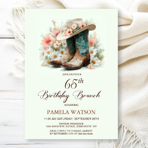 65e Birthday Cowgirl Boots Birthday Brunch Inbjudningar