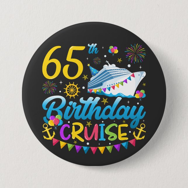 65e Birthday Cruise B Day Party Round Knapp (Framsida)