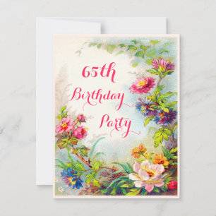 65e Birthday Dahlias och Peonies Victorian Garden Inbjudningar