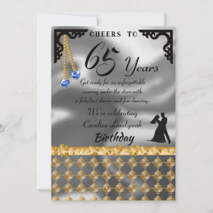 65e Birthday Dance Party Silver Foil, Blue Heart Inbjudningar