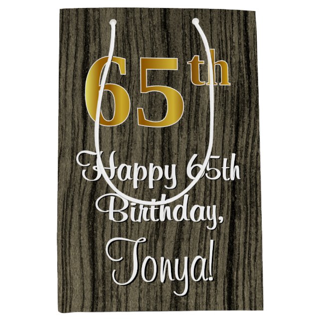 65e Birthday: Elegant Faux Guld look #, Faux Wood (Framsidan)