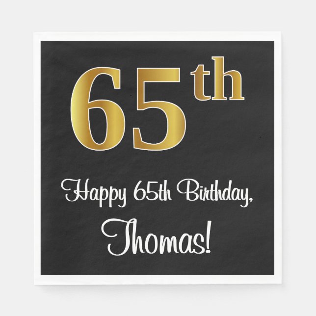 65e Birthday ~ Elegant Luxurious Faux Guld Titta # Pappersservett (Framsidan)