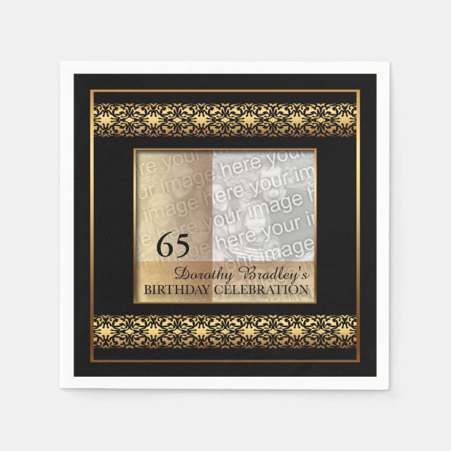 65e Birthday Firation Photo Papper Napkins Pappersservett (Framsidan)