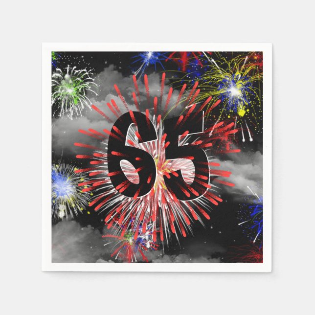 65e Birthday Fireworks i Clouds Napkins Pappersservett (Framsidan)