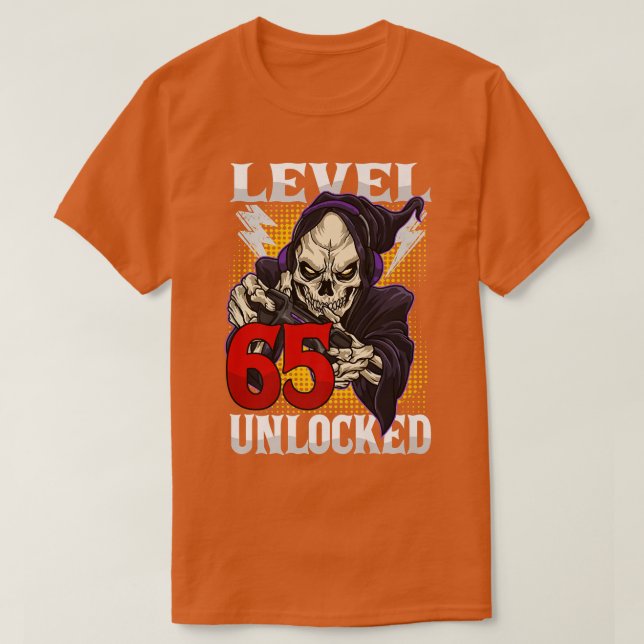 65e Birthday Gamer Skeleton Level 65 Olåst Gam T Shirt (Design framsida)