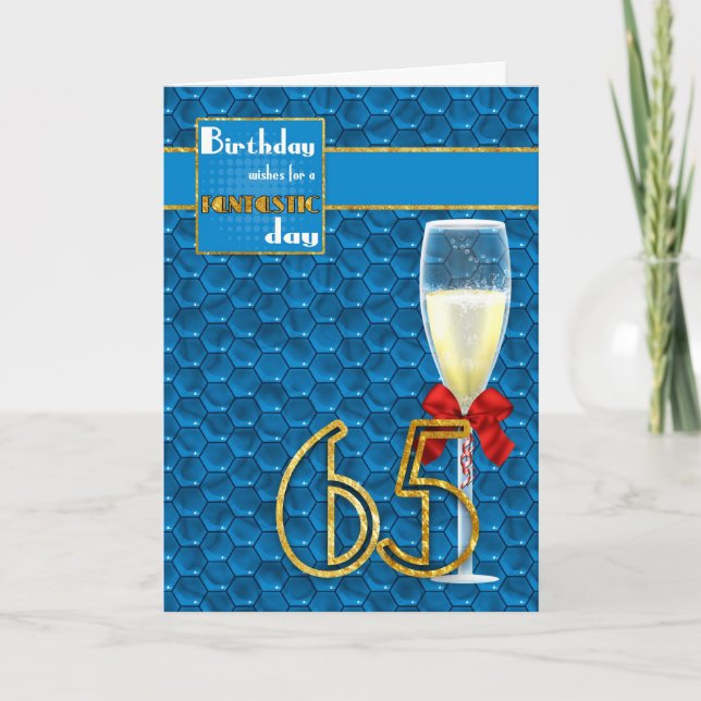 65e Birthday - Geometric Birthday Card Champagne Kort (Framsida)