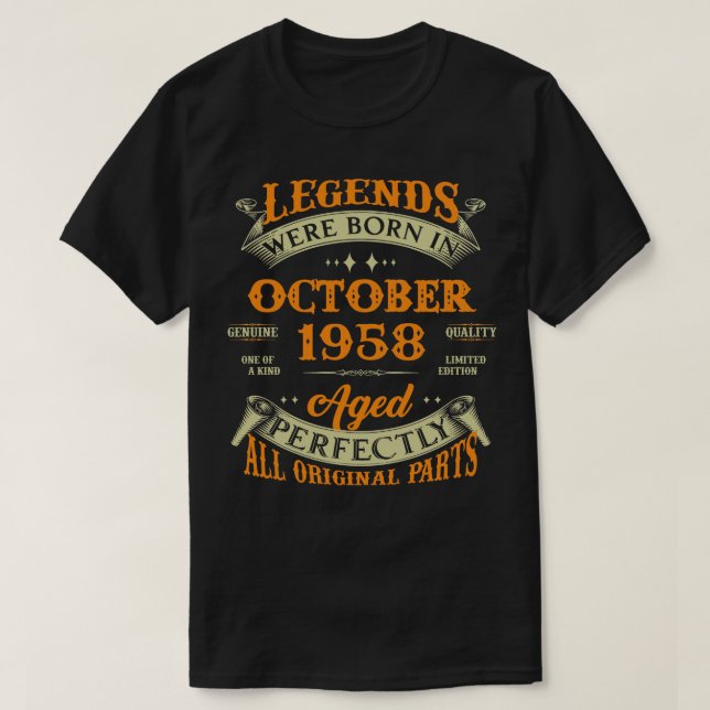 65e Birthday Gift Legends född i oktober 1958 65 T Shirt (Design framsida)