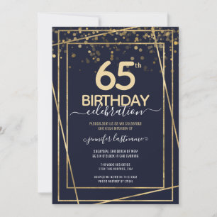 65e Birthday Guld och Blue-inbjudan Inbjudningar