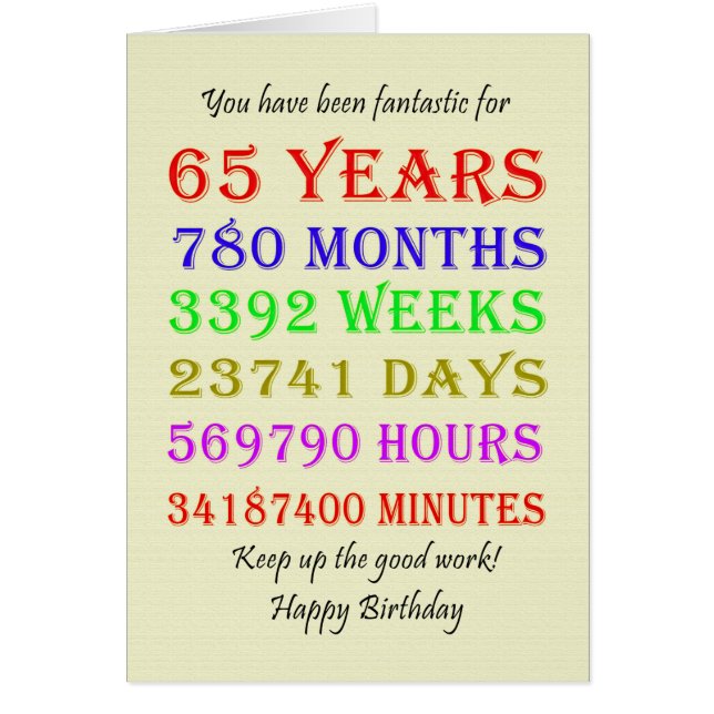 65e Birthday-milstolpar Hälsningskort (Framsidan)