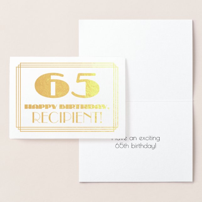 65e Birthday; Namn + Art Deco Inspired (65) Folierat Kort (Display)