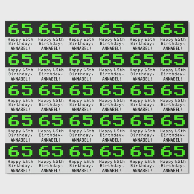 65e Birthday - Nerdy / Geeky Stil "65" och Namn Presentpapper (Platt)