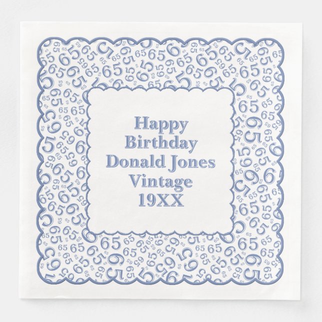 65e Birthday Number Mönster Scallops Blue/White Pappersservett (Framsida)