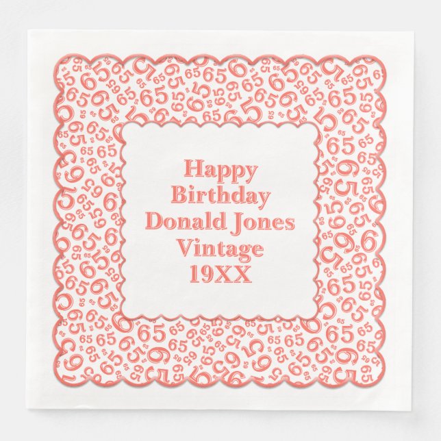 65e Birthday Number Mönster Scallops Coral/White Pappersservett (Framsida)