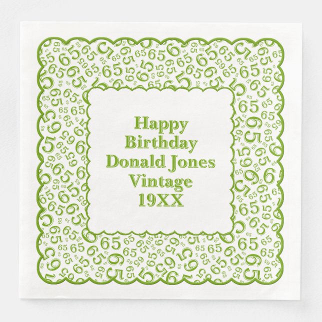 65e Birthday Number Mönster Scallops Grönt/White Pappersservett (Framsida)