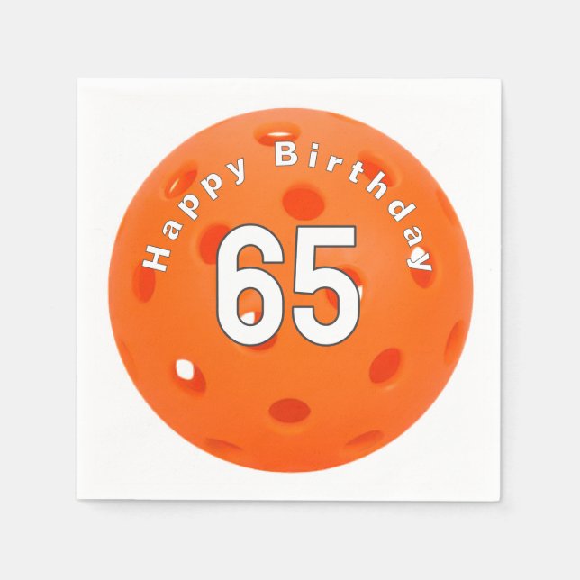 65e Birthday Orange Pickleball Pappersservett (Framsidan)