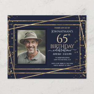 65e Birthday Photo Blue Guld Pappra Lakan