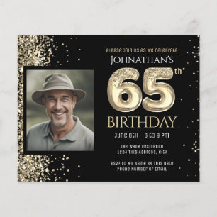65e Birthday Photo Guld Balloon Papprare Lakan