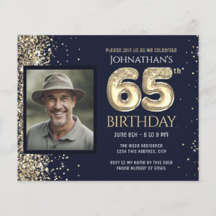 65e Birthday Photo Guld Balloon Papprare Lakan