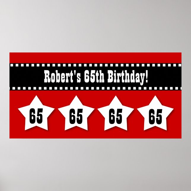 65e Birthday Red Black White Stars Banner V65S Poster (Framsidan)