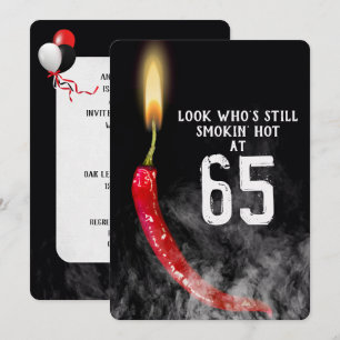 65e Birthday Red Hett Pepper Candle Inbjudningar