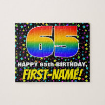 65e Birthday - Roligt, Colorful Star Fält Mönster