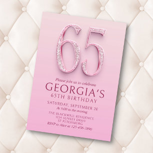 65e Birthday Rosa Diamonds Inbjudningar