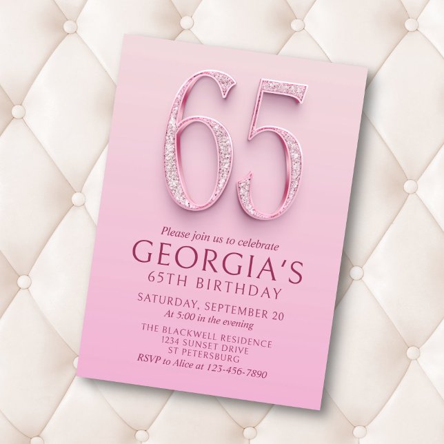 65e Birthday Rosa Diamonds Inbjudningar (Skapare uppladdad)